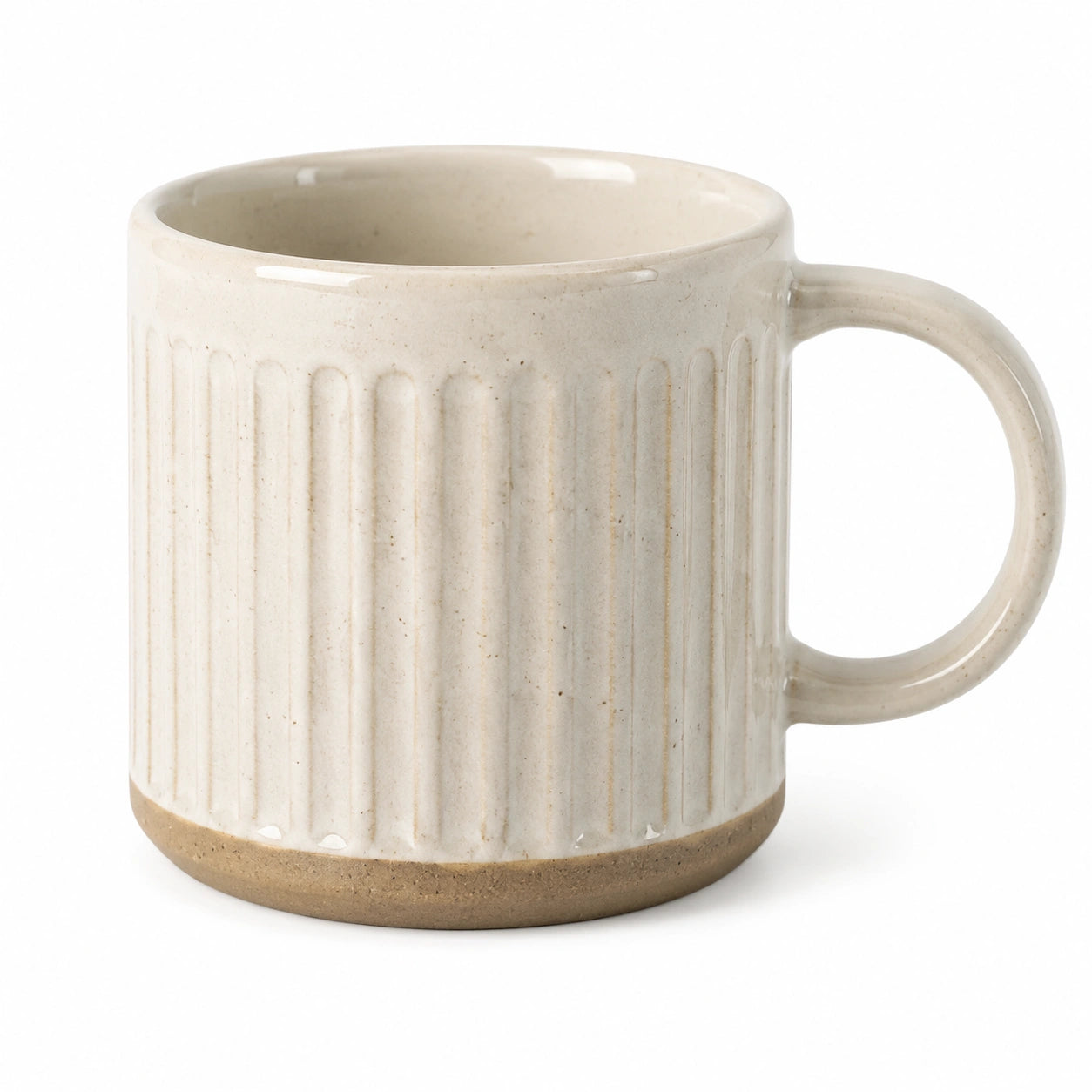 Keramiktasse 400 ml Creme geriffelt mit Henkel für Heißgetränke
