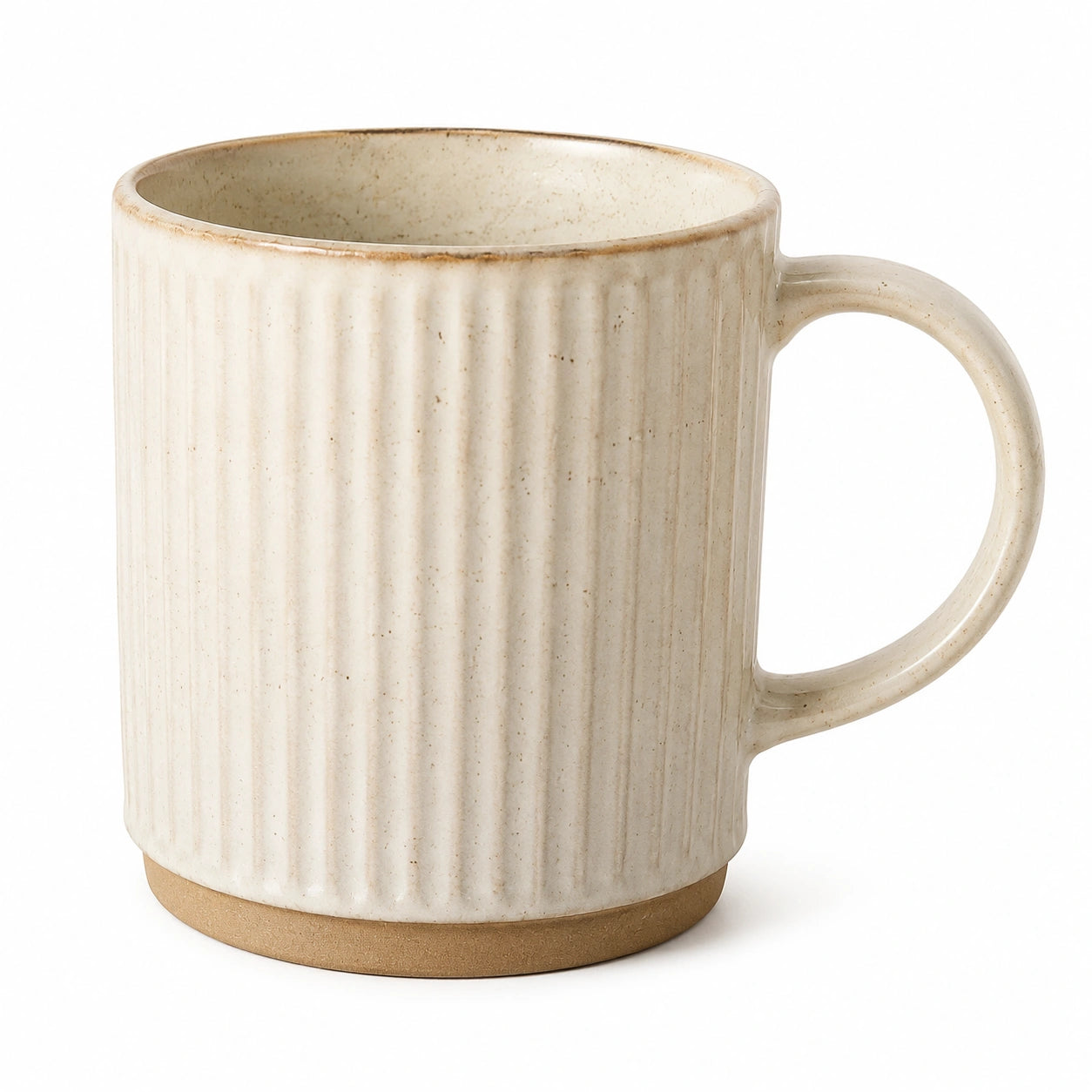 Keramikbecher 400 ml Creme mit Rillenstruktur und Henkel