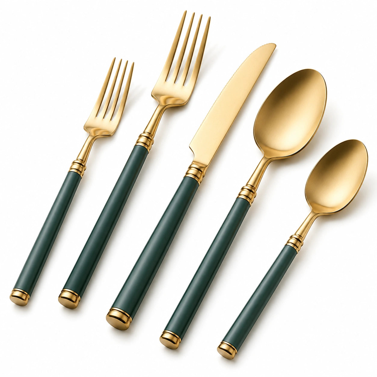Besteckset 5-teilig Edelstahl Gold Dunkelgrün klassischer Stil