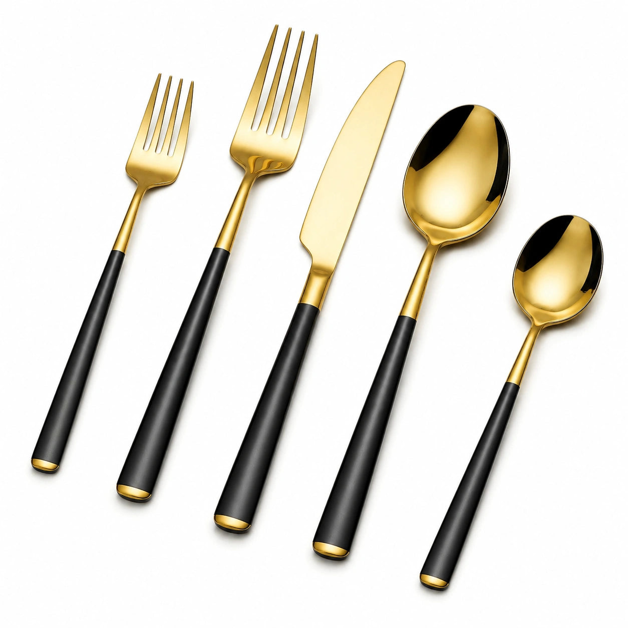 Besteckset 5-teilig aus Edelstahl in Schwarz Gold mit glänzender Oberfläche