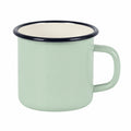 Emaillebecher 350 ml Hellgrün mit schwarzem Rand - robuster Trinkbecher im Retro-Stil