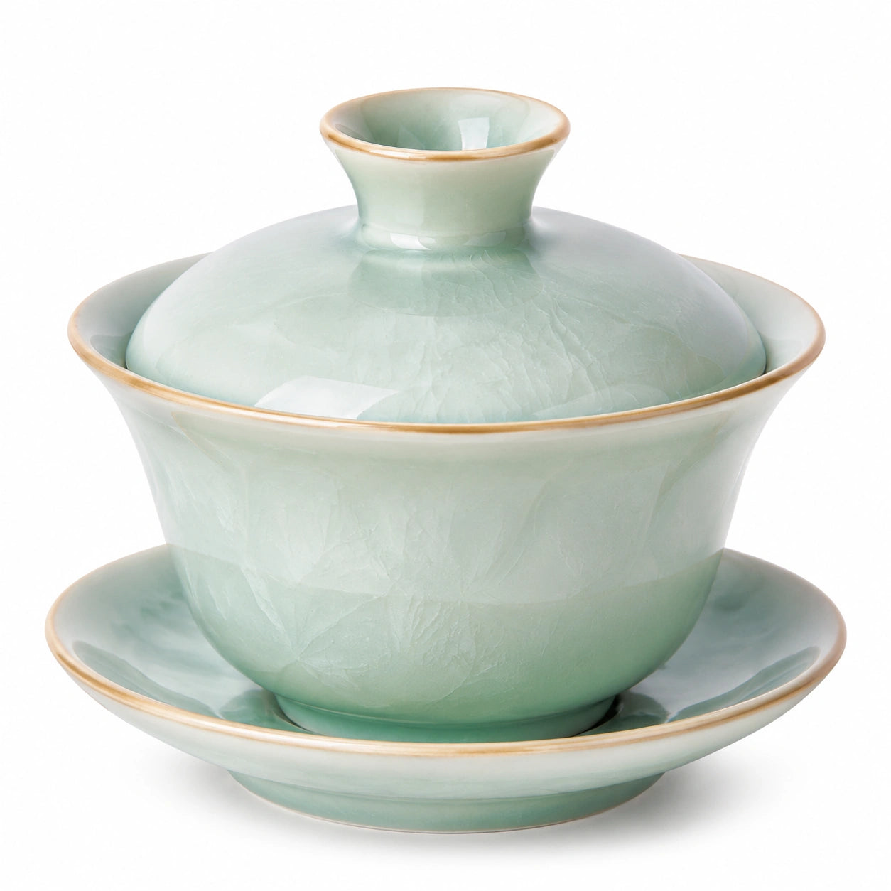Gaiwan Teeschale 150 ml aus Keramik in Hellgrün mit Deckel und Untertasse