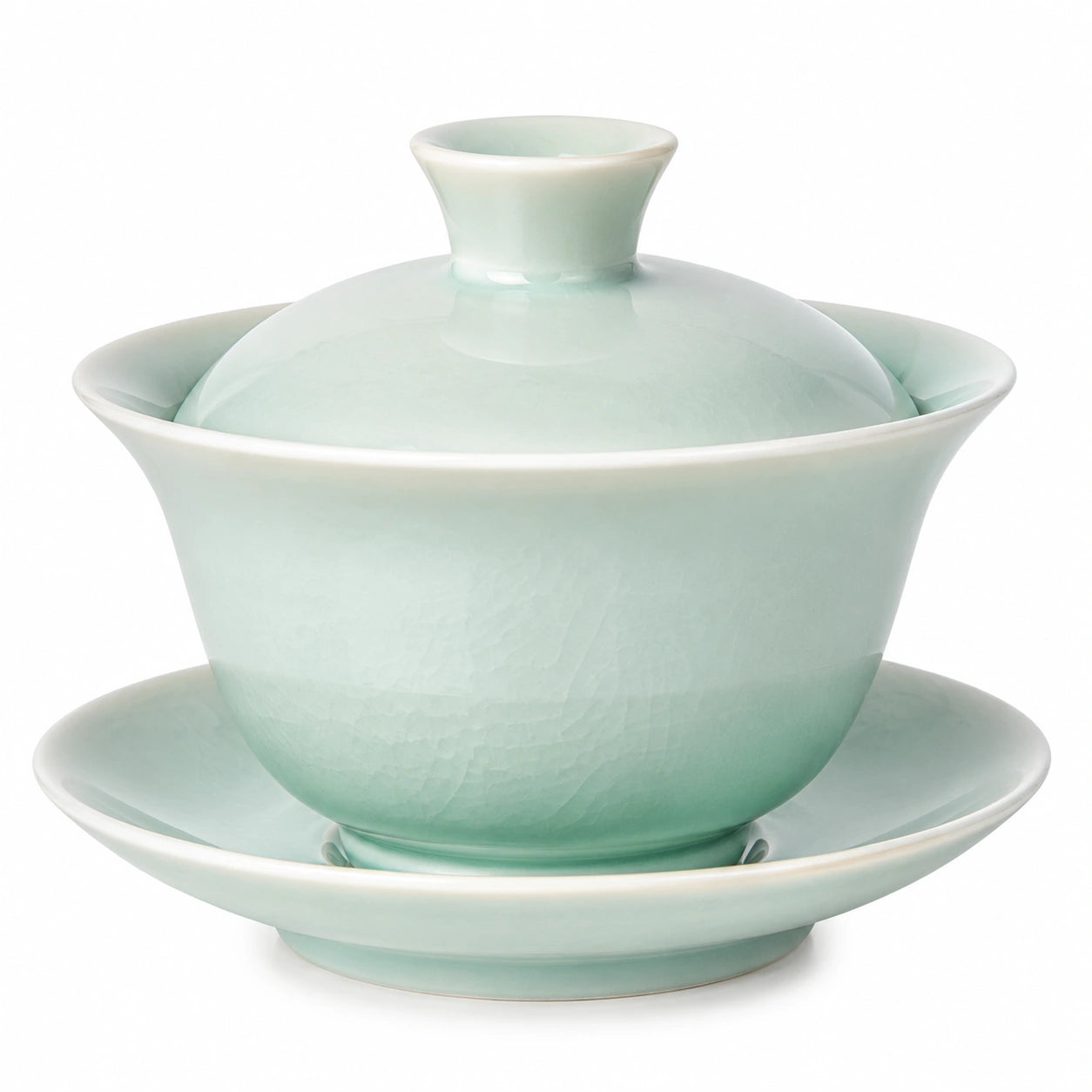 Gaiwan-Teeschale 150 ml Porzellan Hellgrün mit Deckel und Untertasse
