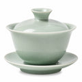 Gaiwan Teeschale 150 ml Keramik Hellgrün mit Deckel und Untertasse