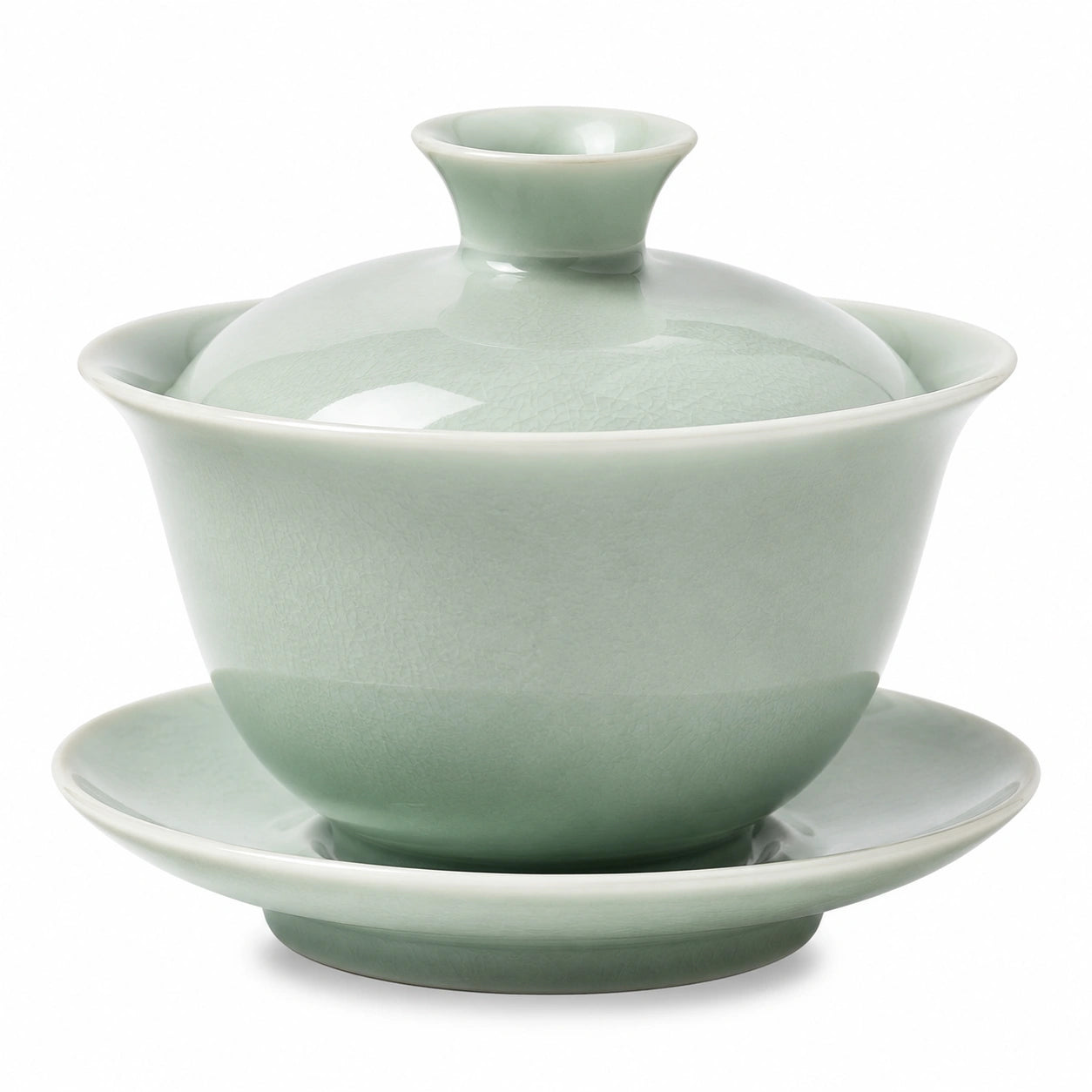 Gaiwan Teeschale 150 ml Keramik Hellgrün mit Deckel und Untertasse