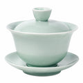 Gaiwan Teeschale 150 ml aus Porzellan in Seladongrün mit Deckel und Untertasse
