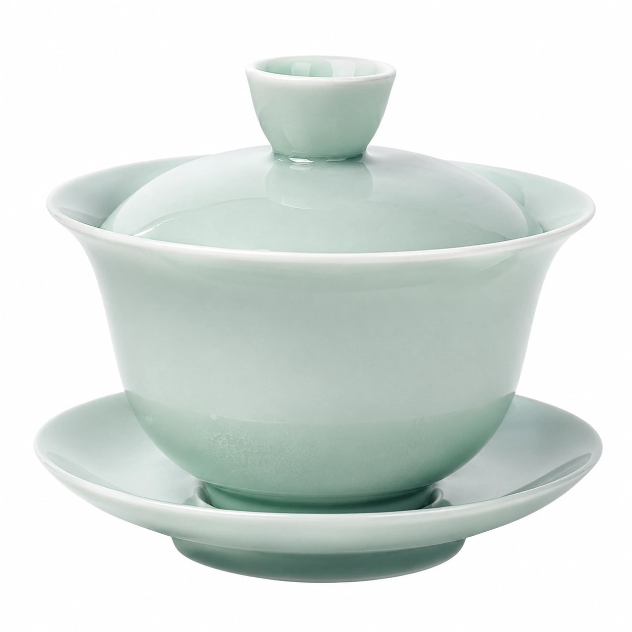 Gaiwan Teeschale 150 ml aus Porzellan in Seladongrün mit Deckel und Untertasse