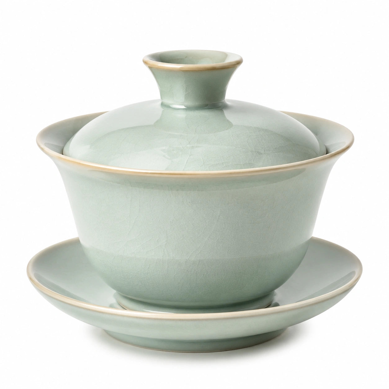 Gaiwan Teetasse 150 ml Keramik Hellgrün mit Deckel und Untertasse