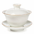 Porzellan Gaiwan Teetasse 150 ml Weiß mit Goldrand Deckel und Untertasse