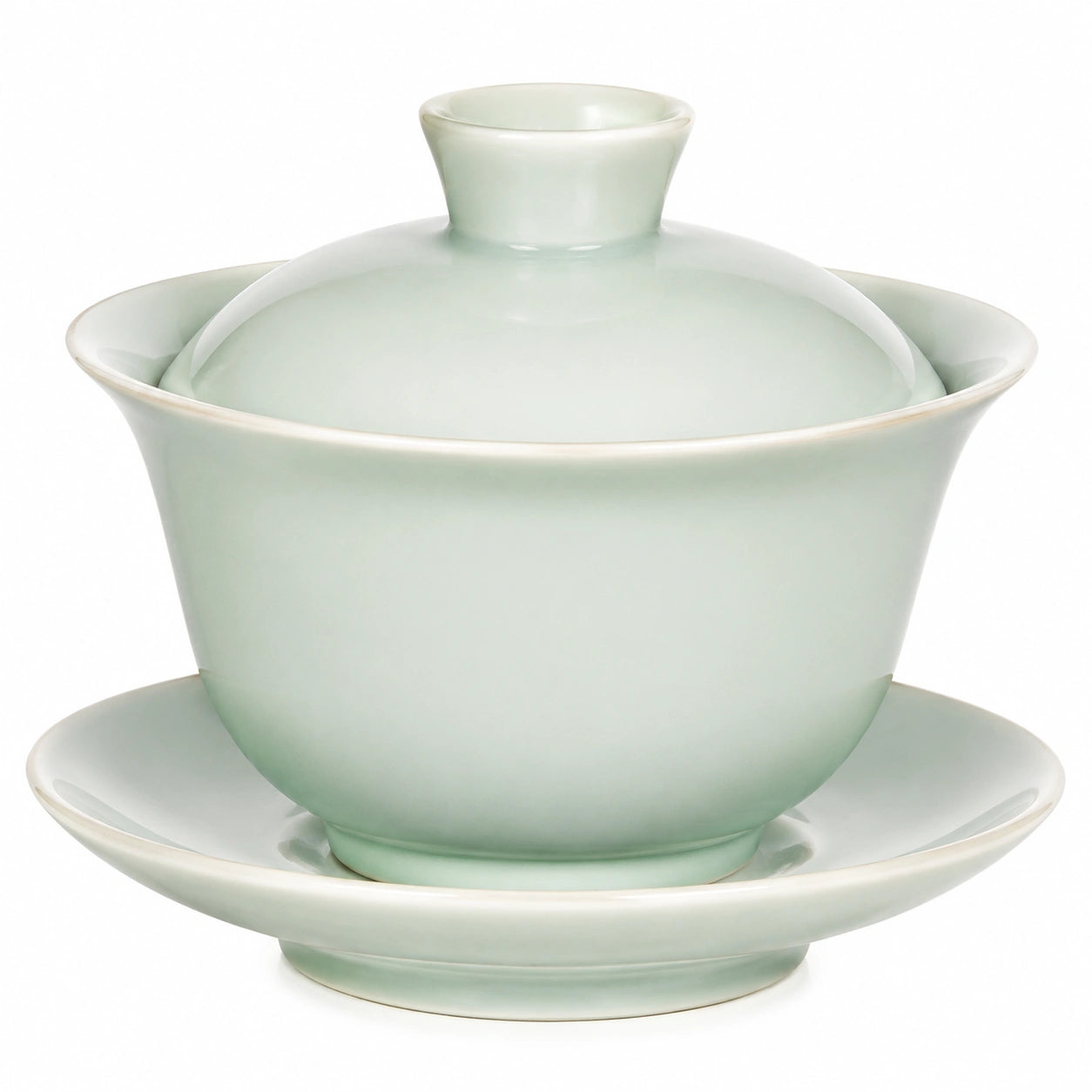 Gaiwan Teetasse 150 ml Keramik Hellgrün mit Deckel und Untertasse für losen Tee