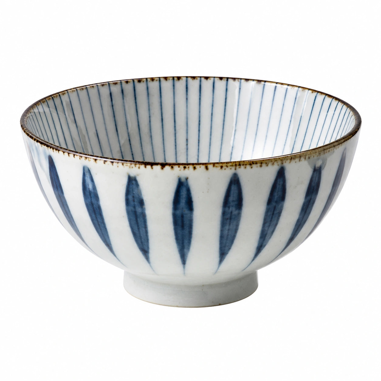 Keramikschüssel 650 ml 15 cm Weiß Blau mit Streifendekor für Speisen
