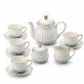 11-teiliges Porzellan Teeservice Teekanne 1200 ml Weiß Blau Goldfarben Blumenmuster Klassisch