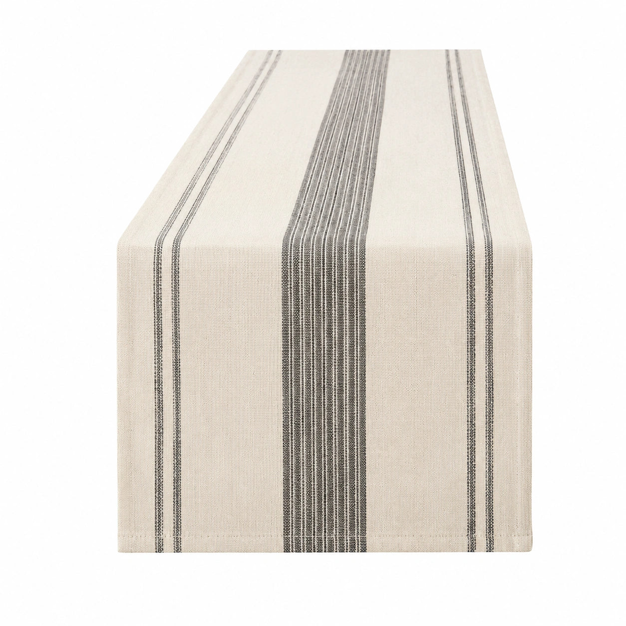 Tischläufer 180 x 33 cm Baumwollmischgewebe Beige Grau gestreift für Esstische