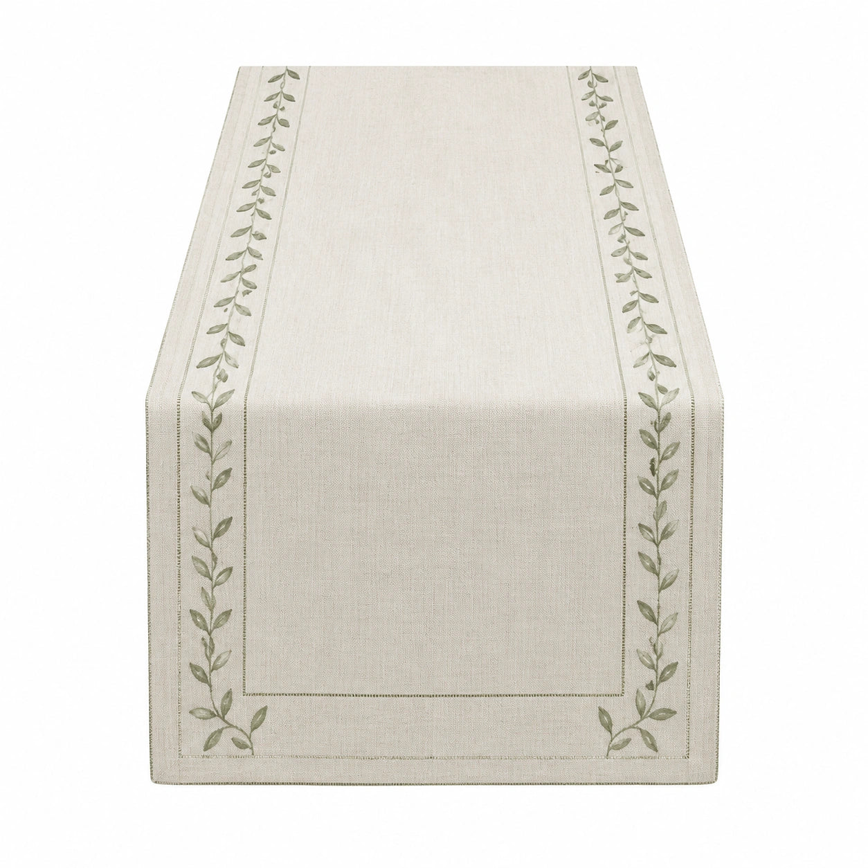 Tischläufer 40 x 180 cm Textil Beige Grün mit Blattranken